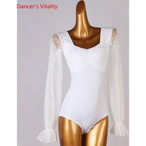 Latin Dance Body Suit V-Neck Onesies Lantern Long Sleeve Performance Clothes Profession Custom Adult Child Competition Clothing