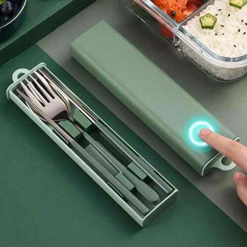 Portable Travel Tableware Set Stainless Steel Dinnerware With Box Knife Fork Spoon Student Dinnerware Sets Kitchen Tableware