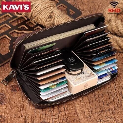 KAVIS RFID Blocking Theft Wallet Cow Leather Female Men Credit Card Wallets Organizer Wallet Cardholder Women Long Lady Perse