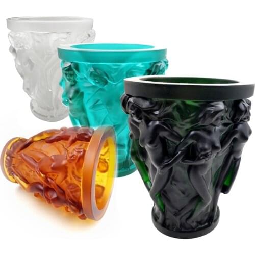 Beautiful Artistic Girl Decorate Embossment Women European Bohmia Style Crystal Flower Vase Colored Glaze Figure Relief Art Gift