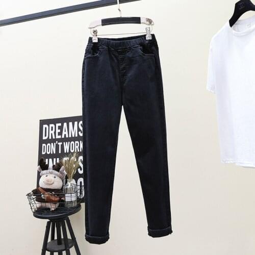 Women Mom Denim Pants High Waist Elastic Band Slim Pencil Pants Light Blue Black S-6Xl High Stretch Skinny Jeans Sexy Plus Size