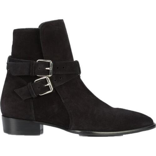 Man boots shoes new personal fashion British fashion abrasive leather buckle pointed breathable cowboy Chelsea boots Brown blac