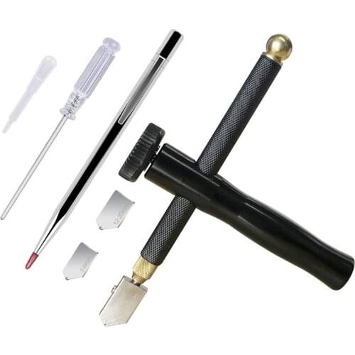 7PCS Oil Feed Glass Cutter Kit 2-6 mm, 6-12 mm, 12-20 mm Glass Cutter Head with Handle Professional Cutter Tool