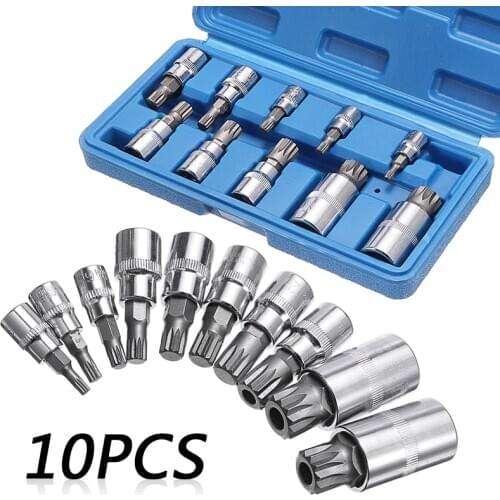 10pcs S2 Steel 4-18mm Drive Tool 12mm Triple Square Spline Bit Socket Set Compatible Car Repair Tool