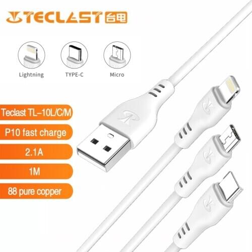 Newest Teclast P10 Quick Charge Cable Type-C Lightning Micro USB 2.1A Current Durable Quality 1m PVC material Fast Charge