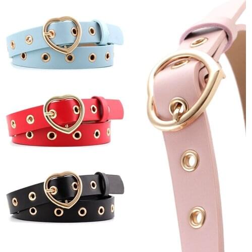New Peach Heart Buckle Fashion Wild Pin Buckle BeltWomens love buckle hollow decoration pierced eye belt women