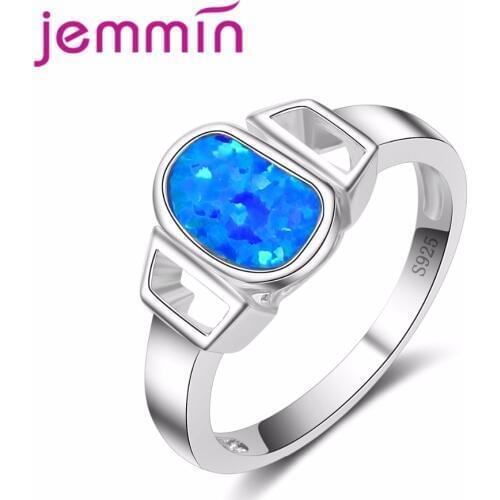 New Particular Women Ring Blue Opal Finger Ring 925 Sterling Silver Jewellery for Women Female Unique Design