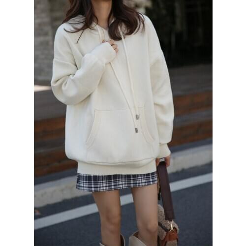 Sping Solid Hoodies Sweatshirts Loose Beige Rabbit Wool Pullovers for Women Comfort Fleece Black Drawstring Hoodie with Pockets