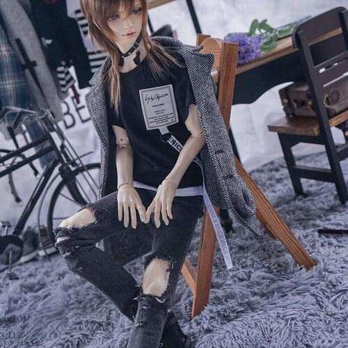 D03-P393 children toy BJD DD SD MSD 1/6 1/4 1/3 dolls clothes Black denim ripped trousers with raw edges1pcs