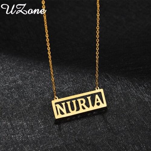 UZone Hollow Square Personalized Name Necklace Stainless Steel Custom Nameplate Necklaces for Women Men Wholesale