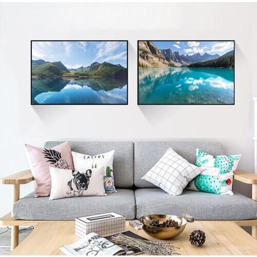 Blue Lake Water Mountain Poster Canvas Painting Wall Art Print Mountain and Lake Natural Wall Pictures Modern Living Room Decor