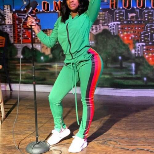 Plus Womens Size Sportswear 2-piece Set Green Patchwork Jacket Top and Flared Pants Cover for Elegant Women Streetwear