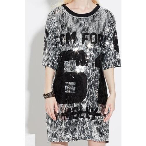 Chic Sequins T-Shirts Sequined Hip Hop Bling Tees Woman Oversized Half Sleeve O-Neck Shirt Stage Dance Show Club Party Tops