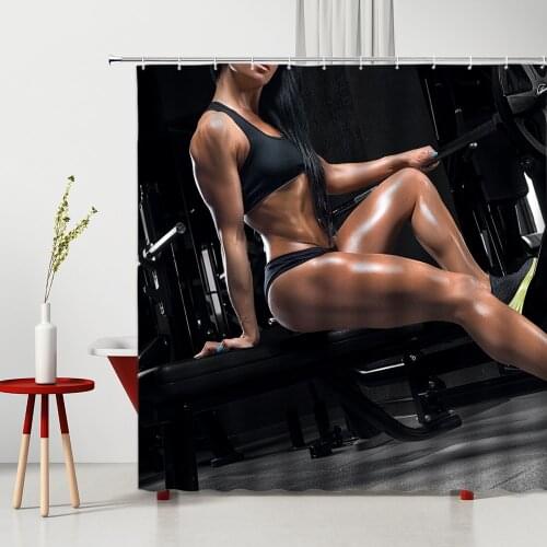 Beautiful Fitness Girl Good Figure Shower Curtains Washable Polyester Fabric Bathroom Decor Curtains Set Home Bathroom Supplies