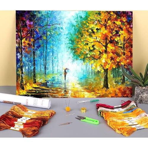 Morning Shadows Printed Canvas 11CT Cross-Stitch Embroidery Set DMC Threads Painting Sewing Needlework Handmade For Design