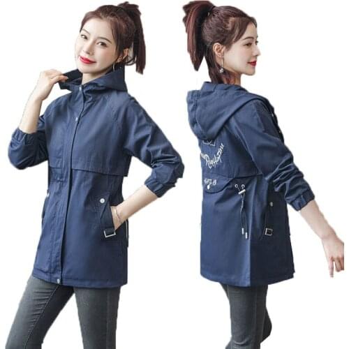 Windbreaker Women Mid-Length Trench Coat 2021 Spring Autumn Embroidered large Size British Style куртка женская Female Outerwear