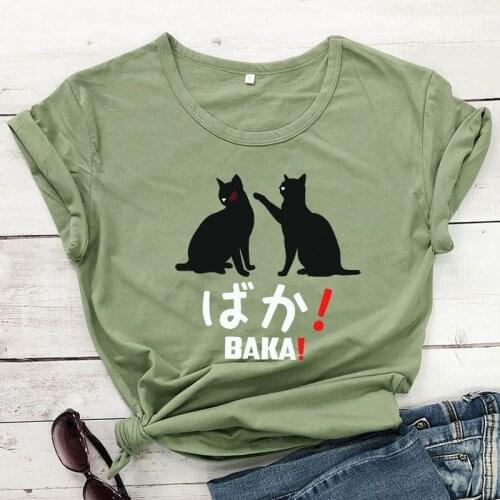 Funny Japanese Cat womens Shirt two black Cats Shirt cat lover Shirts Summer fashion casual grunge vintage aesthetic Tee