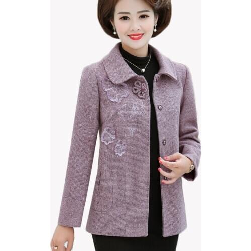 Spring Autumn Winter Jacket Women New Long Sleeve Middle-aged Wool Coat Plus Size 4XL Women Basic Woolen Jacket Outerwear AH85