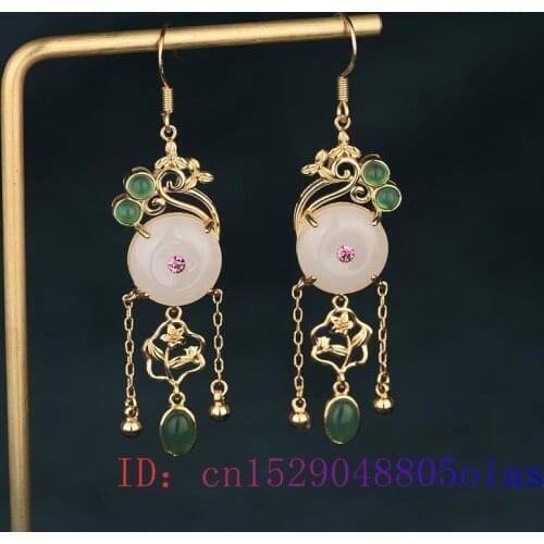 White Jade Doughnut Earrings Agate Chalcedony Gemstone Women Zircon Amulet Fashion Charm Gifts Natural Crystal 925 Silver