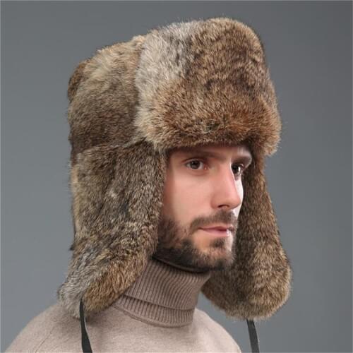 IANLAN Winter Russian Ushanka Hats Unisex Full-pelt Rabbi Fur Skiing Hats for Men Women Cotton Layer Bomber Hats IL00573