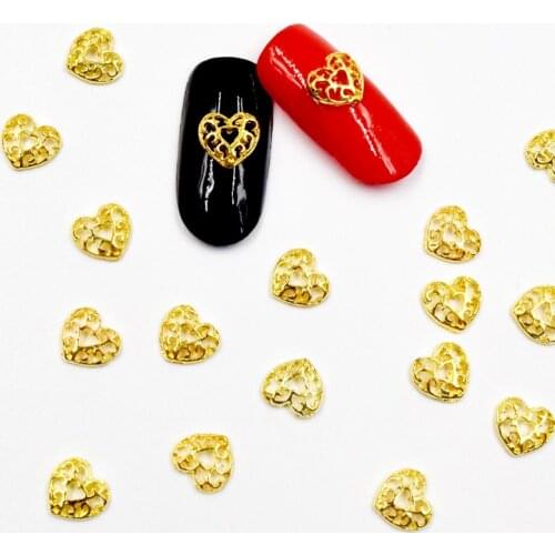 20pcs love heart 3D Nail Art Charming Silver/Gold Decoration Alloy Nail Charms Glitter Rhinestones Supplies Manicure Design Art
