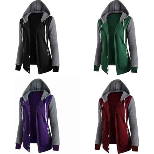 2021 stitched hooded pocket long sleeve four button top coat womens sweater