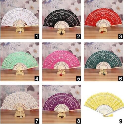 27cm Handmade Cotton Battenbury Lace Folding Hand Fan for Party Bridal Gift Wedding Decoration Lady 's Embroidery Fans SN3113