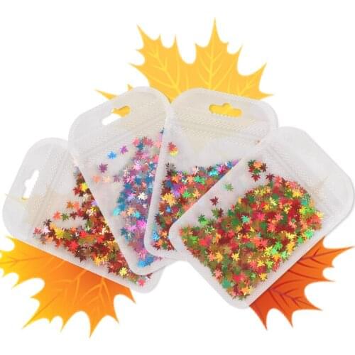 4 Bags Sparkly Fall Maple Leaves Nail Art Sequins Holographic Glitter Flakes Chameleon Stickers For Nail Design Christmas