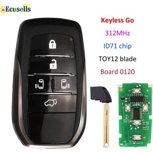 5 Button Keyless Go Smart Remote Key 312MHz ID71 Chip for Toyota Previa Alphard Board 0120 with Uncut TOY12 Balde