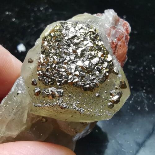 77gRare natural flower liquid and nonferrous pyrite symbiosis repair energy QUARTZ GEM home decoration teaching ornaments