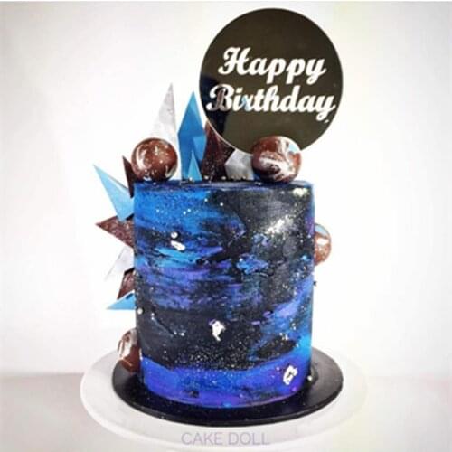 Acrylic Happy Birthday Cake Topper Gold Black Ruond Birthday Cupcake Topper for Kids Birthday Party Cake Decorations Baby Shower