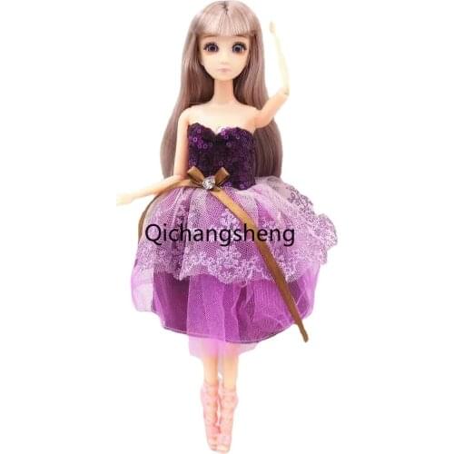 1/6 BJD Accessories Purple Sequin Lace Little Princess Dress for Barbie Doll Clothes Outfits Party Gown 30cm Dollhouse Toy Gifts