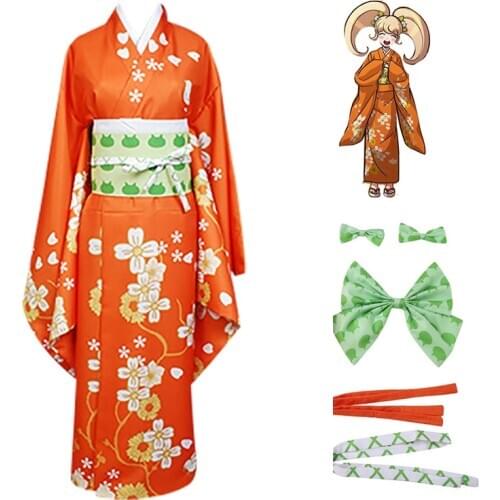 Anime Super Danganronpa 2 Hiyoko Saionji Hiyoko Kimono Cosplay Costume Women Orange Dress japan Kimono Halloween Cosplay