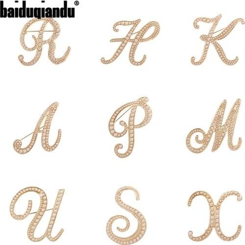 Baiduqiandu Brand High Quality English Initial Letters Simulated Pearls Brooch Pins Fashion Jewelry Accessories