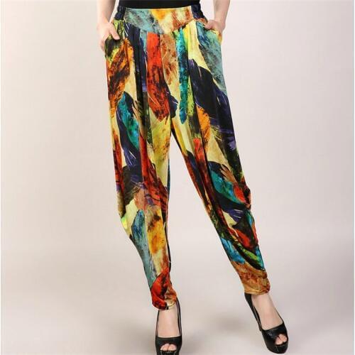 Women Vintage Wide Leg Pants Harem Pants Casual Female Large Size Loose Harem Trousers Printed Trousers Lantern Pants