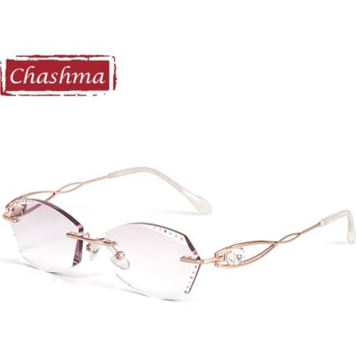 Chashma Female Frame Gray Red Colored Lenses Opticos Gafas Women High Degree Super Light Eyeglasses Rimless Spectacles