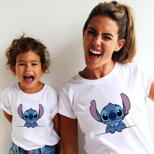 Baby Clothes Funny Lilo & Stitch Graphic Fashion Street Retro Couples Matching Tshirt Summer Casual Mommy and Me Clothing