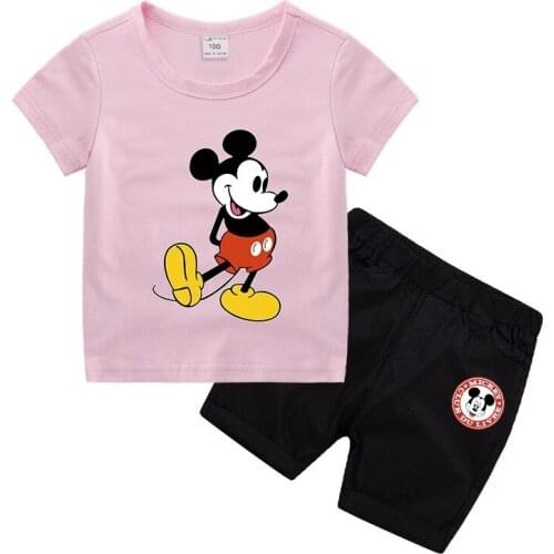Disney Children set summer boy cartoon 100% cotton short-sleeved mickey mouse T-shirt +short pants baby bottoming shirt shorts