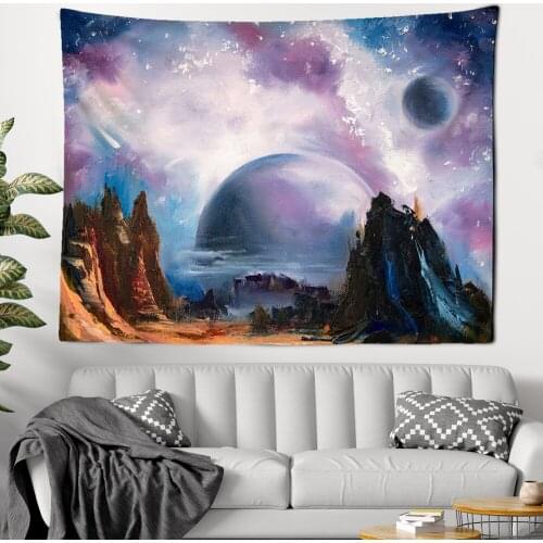 Valley Moon Tapestry Mountain Galaxy Starry Sky Hanging Wall Tapestries Psychedelic Tapiz Wall Hanging Landscape Wall Cloth