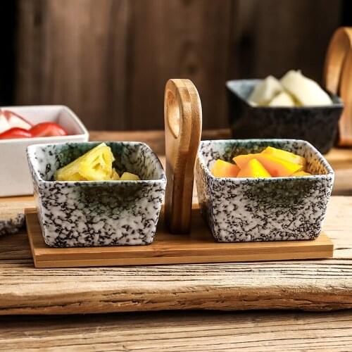 Japan Style Ceramic Snacks Plate with Bamboo Tray Creative Multi-Use Candy/Nuts Plates Home Use Storage Trays Fruits Plate