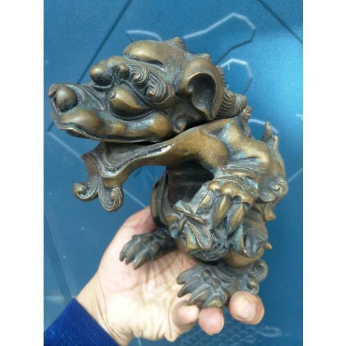 Collection old QingDynasty copper Dragon beast statue,Hand carving crafts,best adornment,free shipping