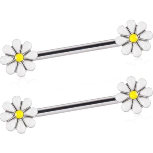 2Pcs Sun Flower Nipple Piercing Helix Piercing Sexy Nipple Bar Rings Industrial Barbell Ear Women Gift Body Jewelry 14gX14mm