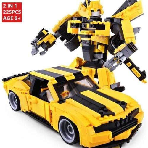 225Pcs Transformation Robot Toy Yellow Car Model Bricks City Building Blocks Sets Kits Educational Toys For Children