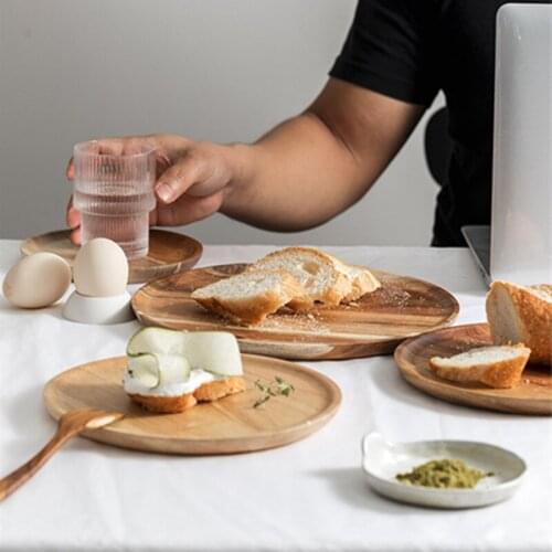Round Wood Tray Decoration Plates For Food Fruit Tea Serving Trays Kitchen Storage Dishes Breadbasket Tableware