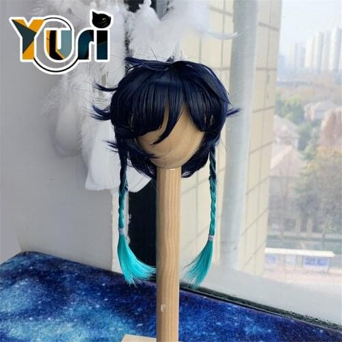 Genshin Impact Venti Doll Use Blue-Green Short Wig Gradual Cosplay Men Braid 1/3 1/4 1/6 BJD Doll Handmade Wig Hair C