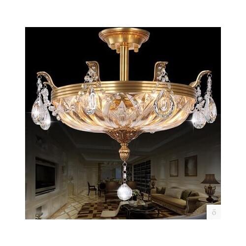 LED 21W- 30W European-style Atmosphere Round Crystal lLamp Luxury Copper Droplight Sitting Room Dining-roo 110-240V