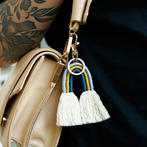 MANILAI 14cm 3 Layered Cotton Tassel Keychain Bohemian Charm Women Bag Pendant Fashion Accessories Multicolor Handmade Key Chain