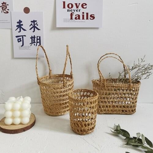 Mini Flower Basket Ins Style Portable Picnic Basket Home Decor Food Sundries Grass Weaving Organizer Photography Props