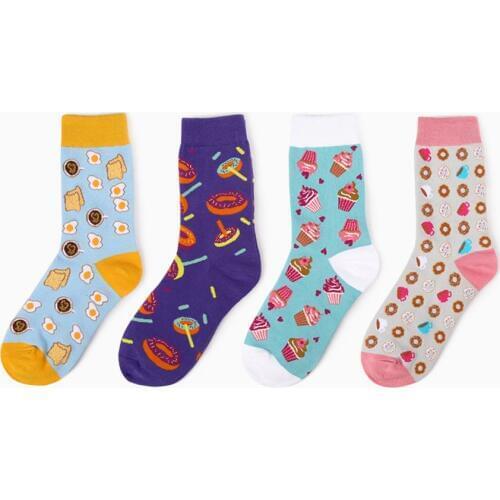 Creative Fashion Harajuku Women Socks Food Donuts/Happy Planet/Vegetables Hot Pepper/Pizza Burgers Casual Funny Socks Meias