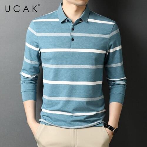 UCAK Brand Classic Casual Cotton Turn-down Collar Striped T Shirt Men Clothes Autumn Streetwear Long Sleeve T-Shirts U5716